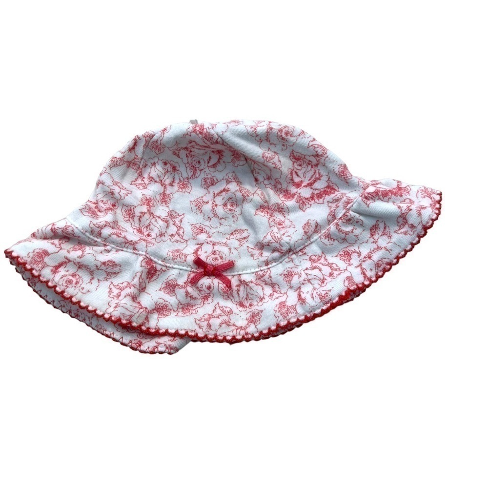 Baby Hat Girls Size 3 Months 12 Lbs White Pink Floral Bow 100% Cotton